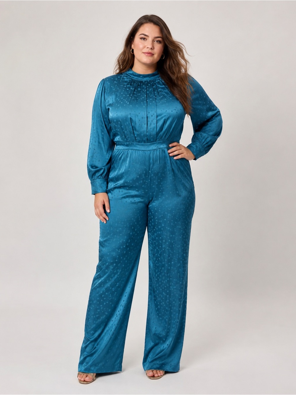 Happy X Nature by Kate Hudson Teal Polka Dot Satin Jumpsuit Size 14